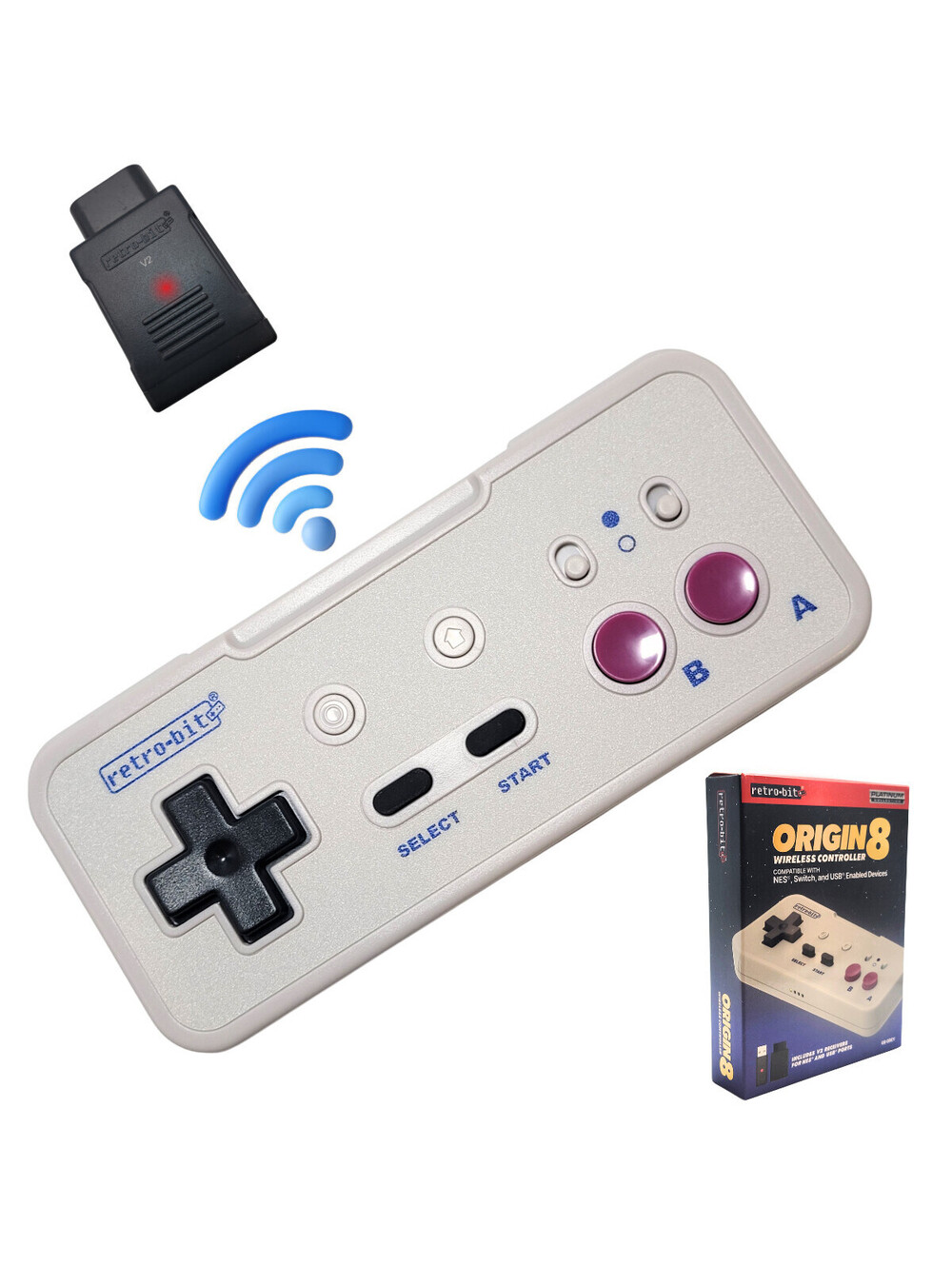 Wireless Controller for Nintendo NES & Switch - Retro-Bit "Origin 8" - GREY